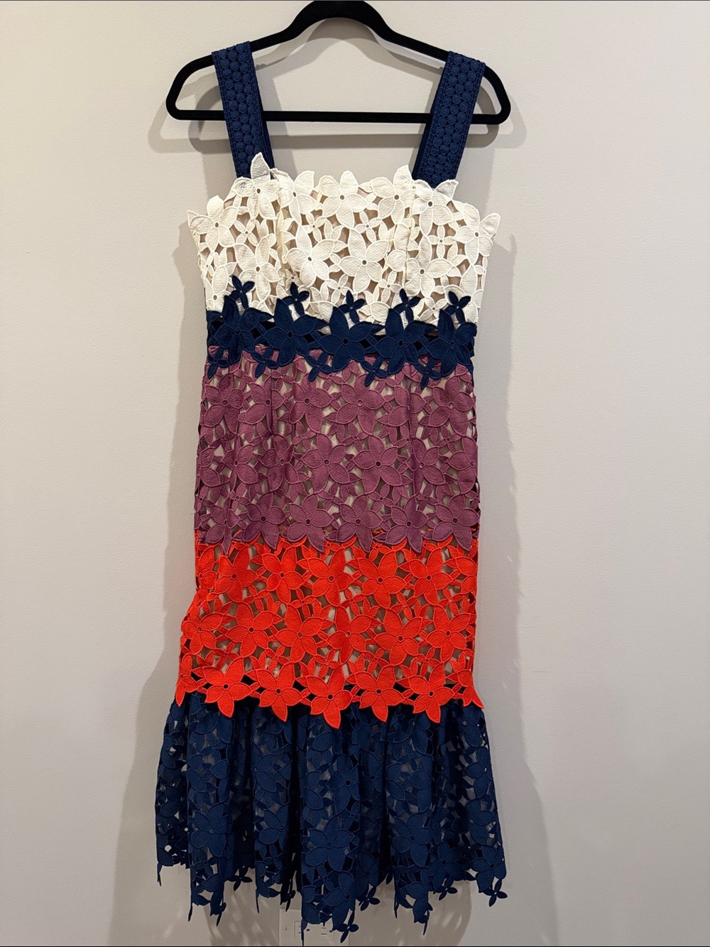 Sea New York Floral Cutout Tiered Dress in White, Navy, Purple & Orange